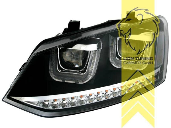 LT Pair LED DRL Lightbar Headlights VW Polo 6R 6C 09-17  black LHD