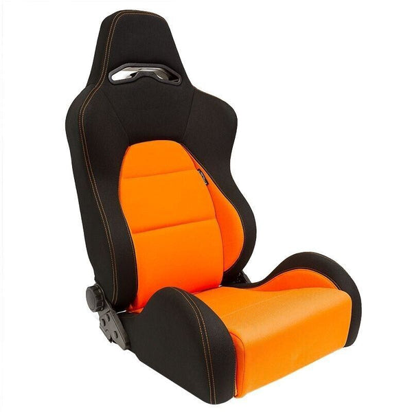 x2 Autostyle Black & ORANGE Sports Car Bucket Seats TEXTILE +slides