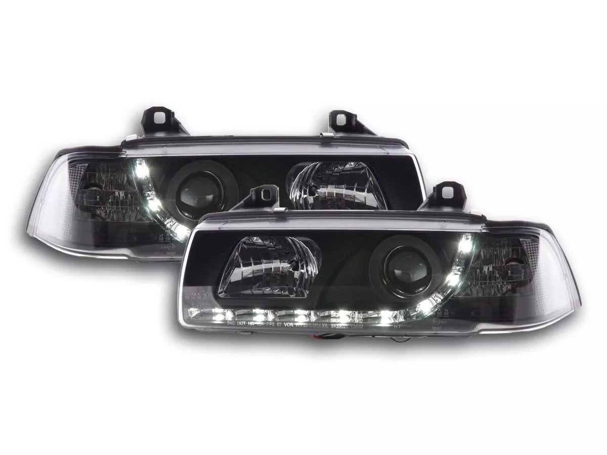 FK Pair LED DRL Lightbar Headlights BMW 3-series E36 Limo / Touring black RHD