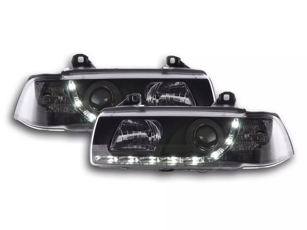FK Pair LED DRL Lightbar Headlights BMW 3-series E36 Limo / Touring black RHD