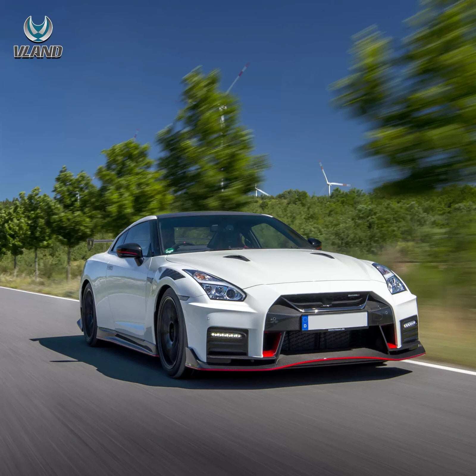 VLAND Pair 08-23 GT-R R35 LED DRL Halo Projector Headlights Lamps Chrome LHD