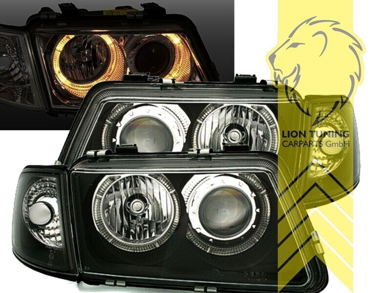 LT LED DRL Dual Angel Eye Halo Light Ring Headlights Audi A3 8L 96-00 black LHD