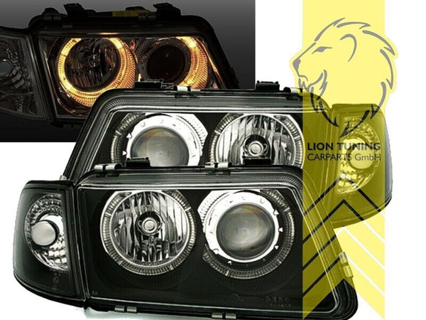 LT LED DRL Dual Angel Eye Halo Light Ring Headlights Audi A3 8L 96-00 black LHD