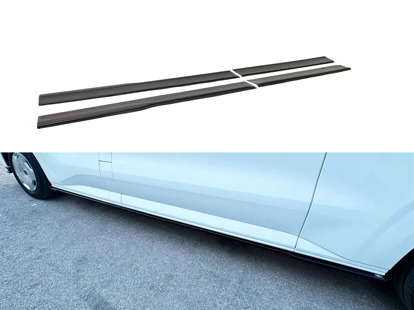 Motordrome Side Skirts 2 Ford Transit Custom Mk2 L2 VW T7 Long Gloss Black