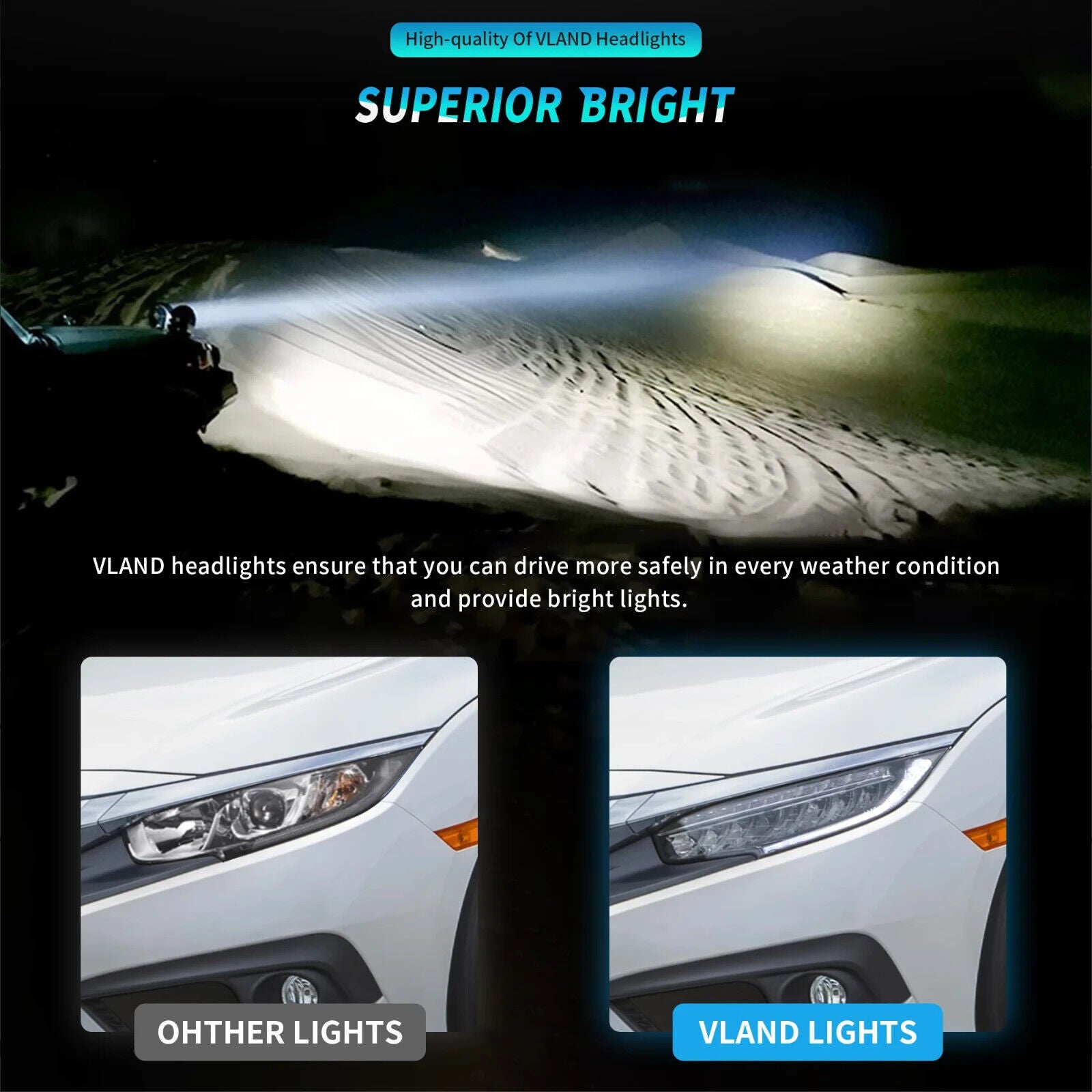 VLAND Honda Civic 10 Sedan Coupe Hatchback 16-21 LED DRL Lightbar Headlights