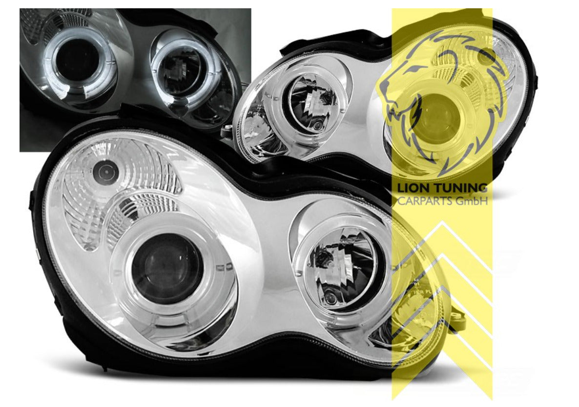 LT Halogen LED DRL Halo Headlights Mercedes W203 Limo T-Model C-Class chrome LHD