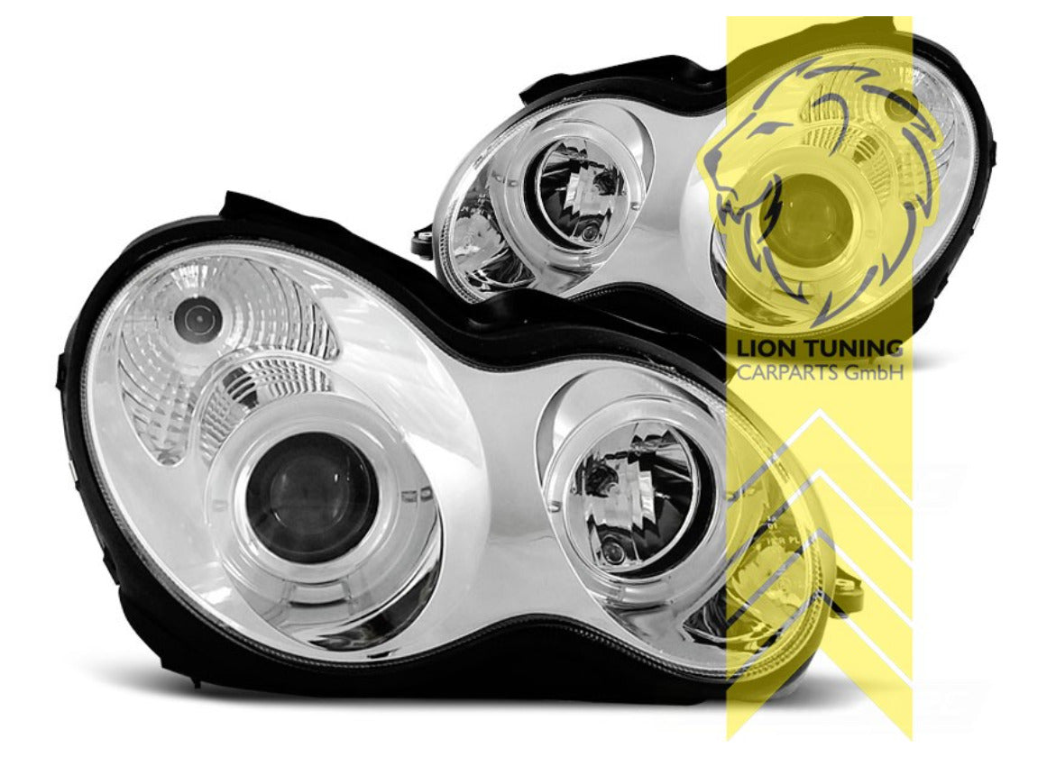 LT Halogen LED DRL Halo Headlights Mercedes W203 Limo T-Model C-Class chrome LHD