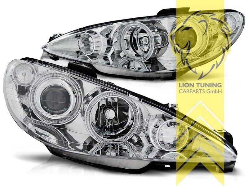 LT LED Halo Ring Headlights Peugeot 206 206CC CC Cabrio SW Break Chrome H7 LHD