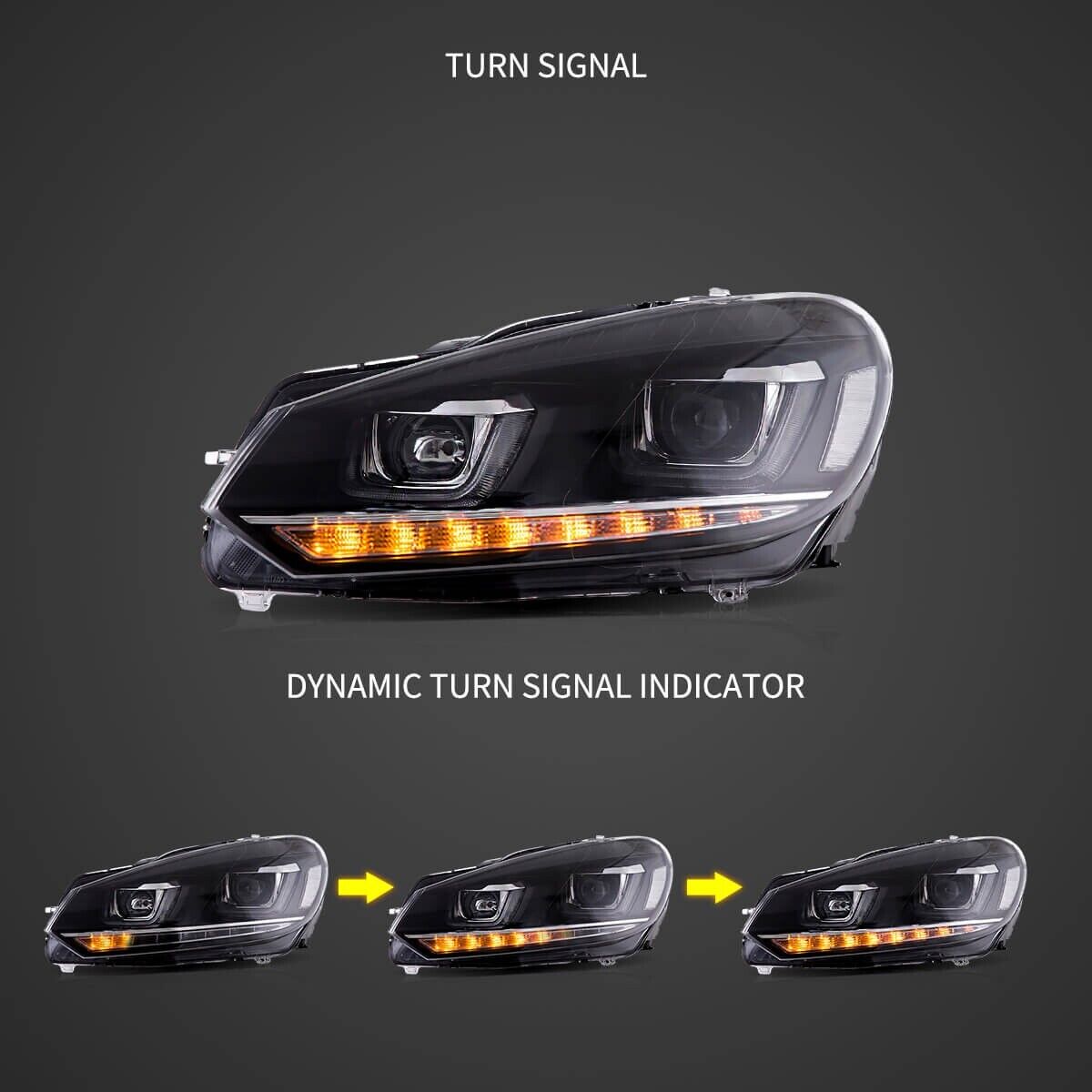 VLAND 08-14 Golf 6 MK6 A6 5K Lightbar DYNAMIC LED DRL Headlights Demon Eye RHD