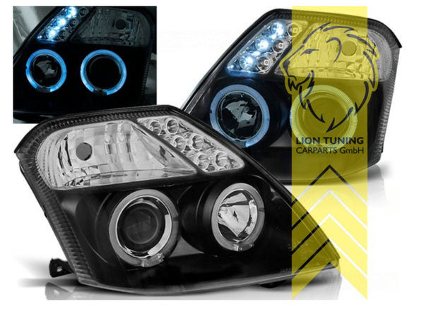 LT Pair LED Halo Ring DRL Lightbar Headlights Citroen C2 black LHD