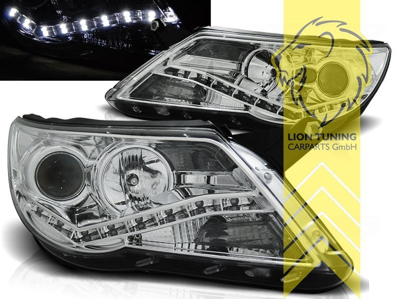 LT Pair LED Lightbar DRL Lightbar Headlights VW Tiguan chrome 07-11 H7 / H1 LHD