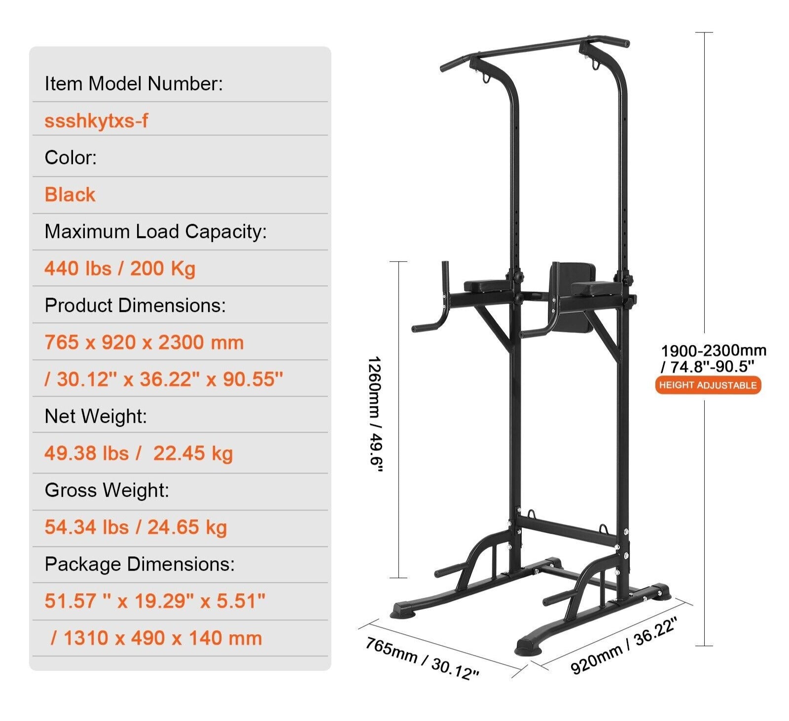 Power Tower Dip Station 10 Lvl Height Adjustable Pull Up Bar Stand Exercise Gym