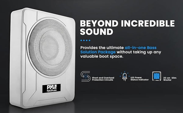 8 Inch Low Profile Amplified Subwoofer 600 Watt Compact Enclosed Under Seat