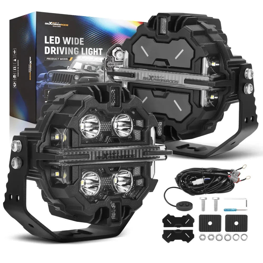 MXPR 5" 212W LED Headlights Fog Lights Spot Beam RGB DRL Round Pod Lamps