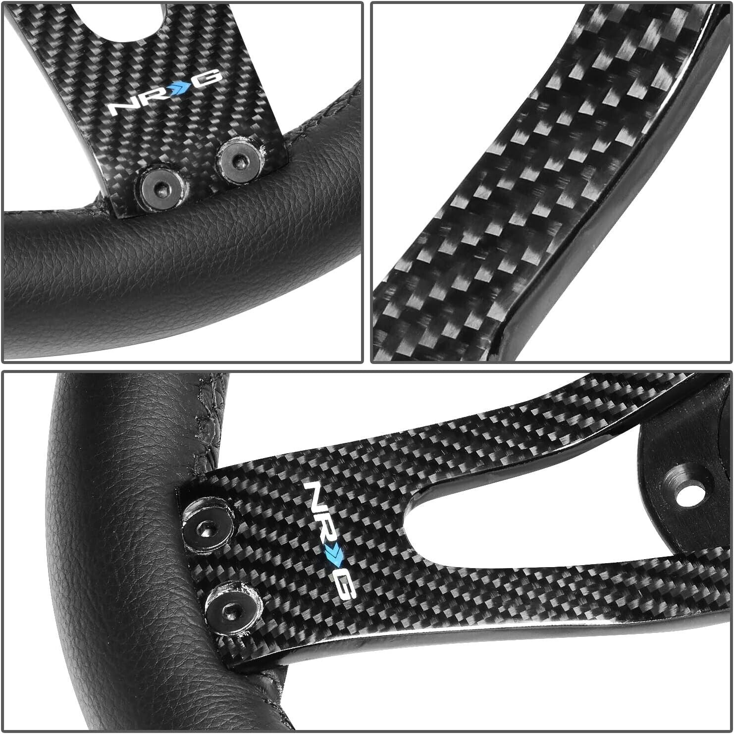 NRG Innovations ST-002RCF 320mm Leather Universal Steering Wheel Black Carbon Fibre Car Sim 70mm 6-Bolt