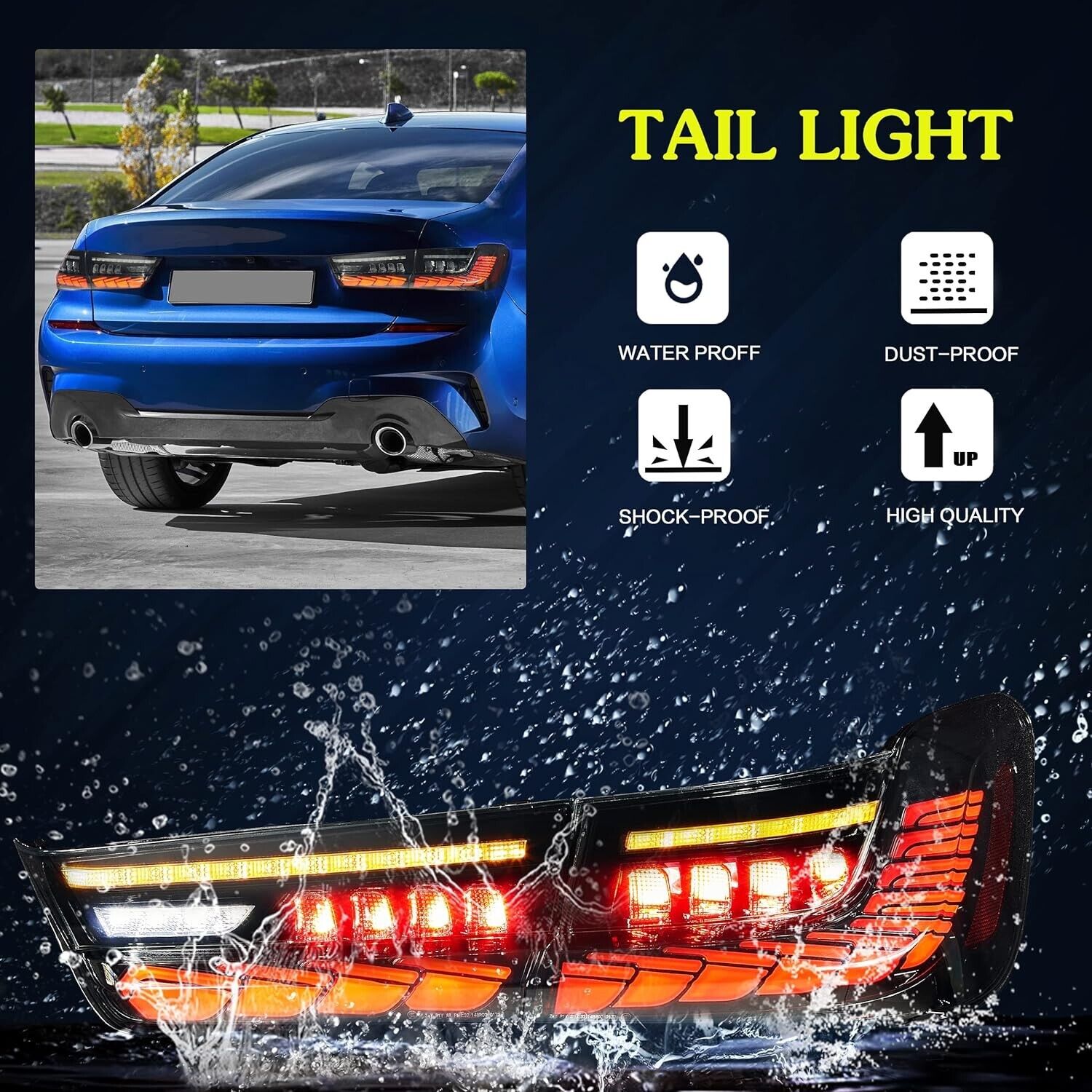 VLAND OLED Rear LED LIGHTBAR Tail Lights 19-22 BMW 3 Series G20 M3 G28 GTS 330i M340i SEQENTIAL ANIMATED