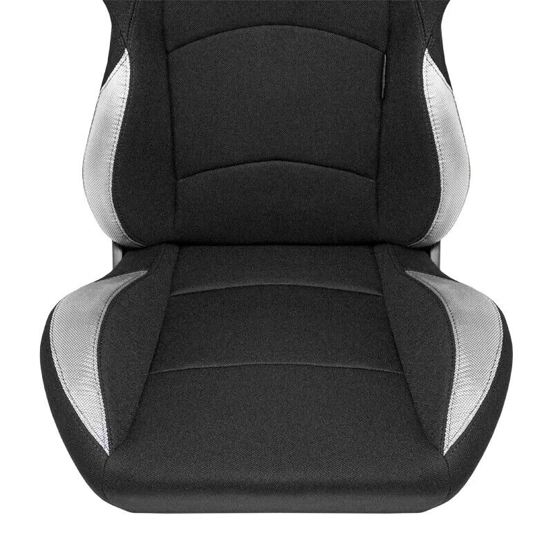 ATS BS2 x1 Universal Recline Fibreglass Hard Back Sports Bucket Seat Black Silver Textile Fabric