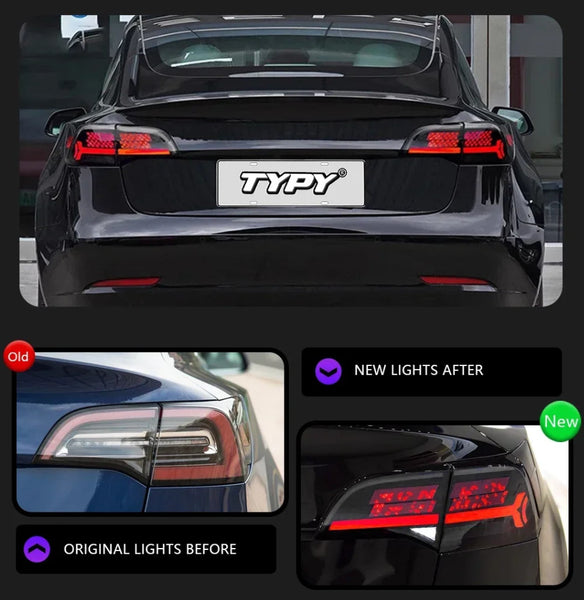 TYPY Pair Tesla Model 3 Y LED DOT MATRIX Stop TEXT Dynam Rear Lights Tail LHD