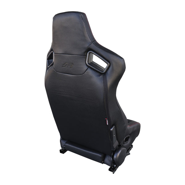 Simoni Universal Pair Luxe x2 Red Stitch Carbon Black Car Bucket Seats + slides