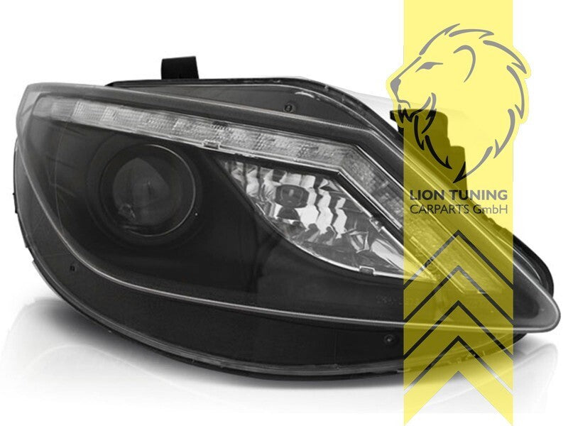 LT Pair LED DRL Halo Lightbar Headlights Seat Ibiza 6J 6J5 08-12 Black LHD