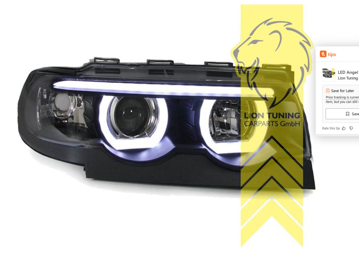 LT Pair LED DRL Halo Lightbar Headlights BMW E38 black LHD 94-08