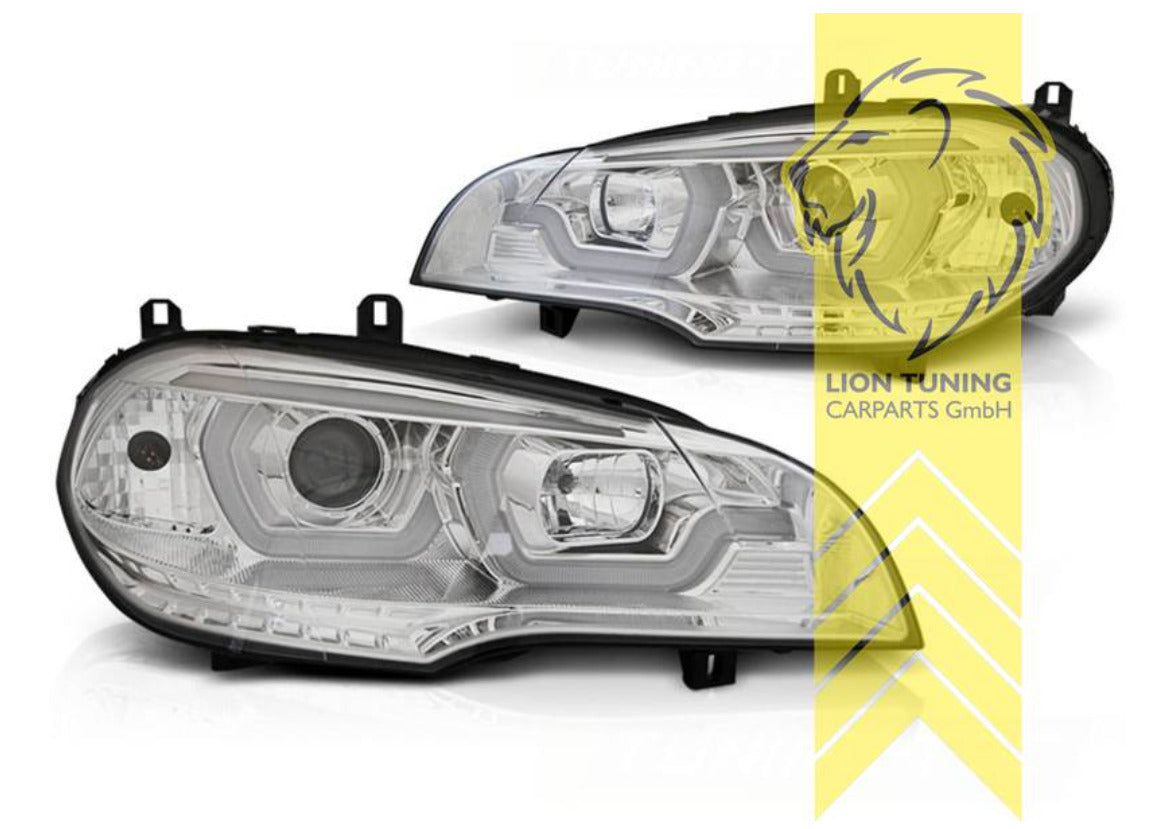 LT  Pair LED DRL Lightbar 4D Halo Ring Headlights BMW X5 E70 chrome LHD