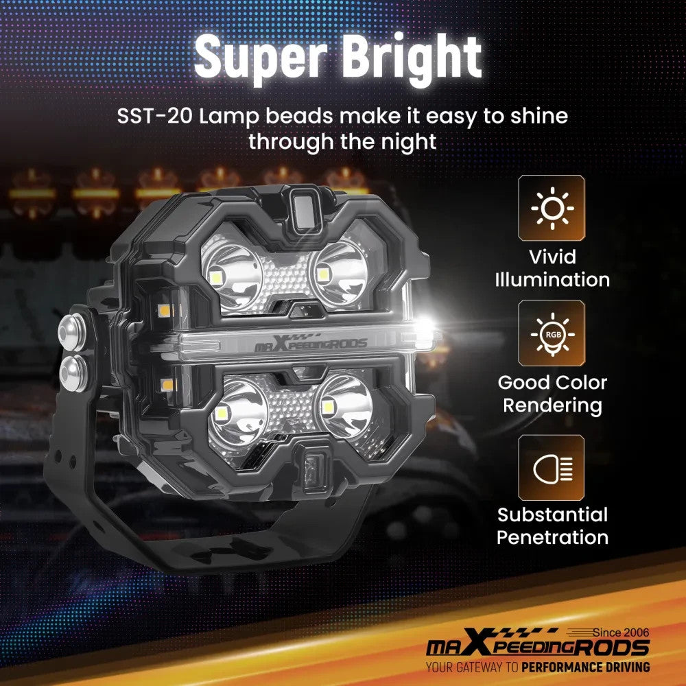 MXPR 3.5" 160W LED Headlights Fog Lights Spot Beam RGB DRL Square Lamps