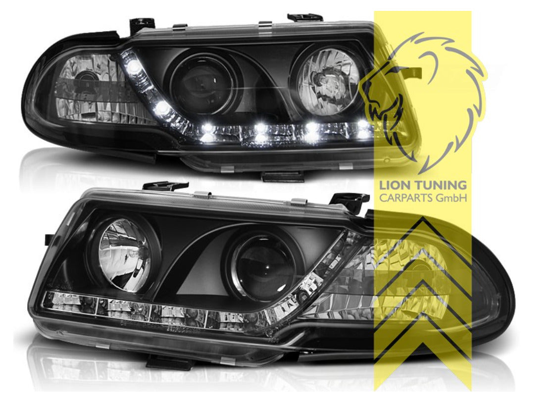 LT Set LED DRL Lightbar Halo Headlights Opel Vauxhall Astra F Facelift black LHD