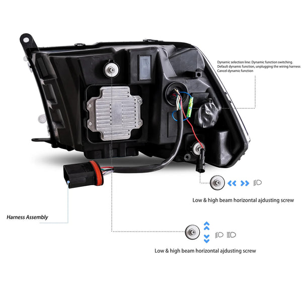 VLAND Pair 09-18 Dodge Ram 1500 2500 3500 LED DRL Halo Projector Headlights LHD