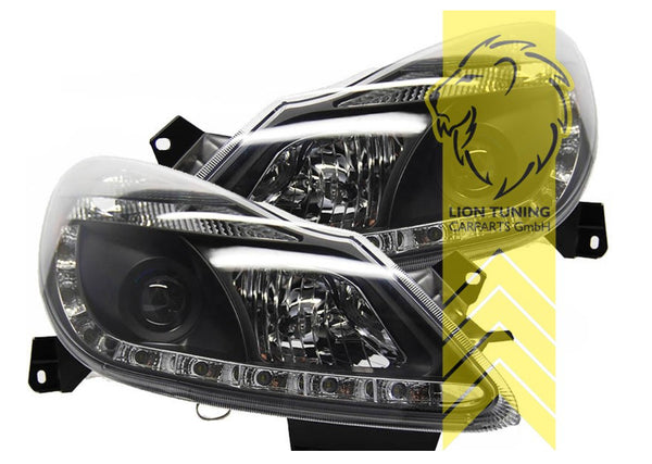 LT LED DRL Lightbar Halo Ring Headlights Opel Vauxhall Corsa D black LHD