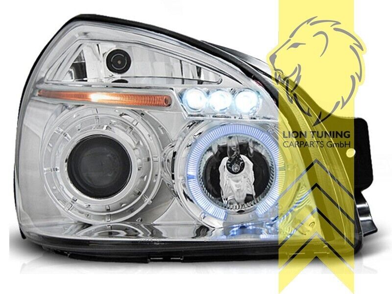 LT Set LED Angel Eye Halo Ring Headlights Hyundai Tucson JM 04-10 Chrome LHD