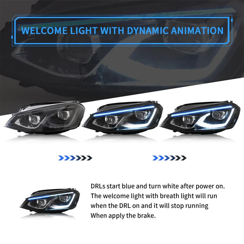 VLAND VW Golf 7 Mk7 5G LED DRL Halogen 13-17 LED DRL Headlights Black LHD