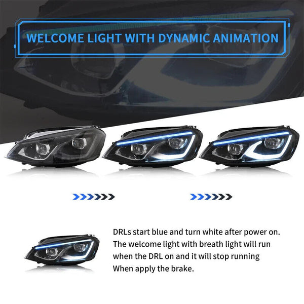 VLAND VW Golf 7 Mk7 5G LED DRL Halogen 13-17 LED DRL Headlights Black LHD