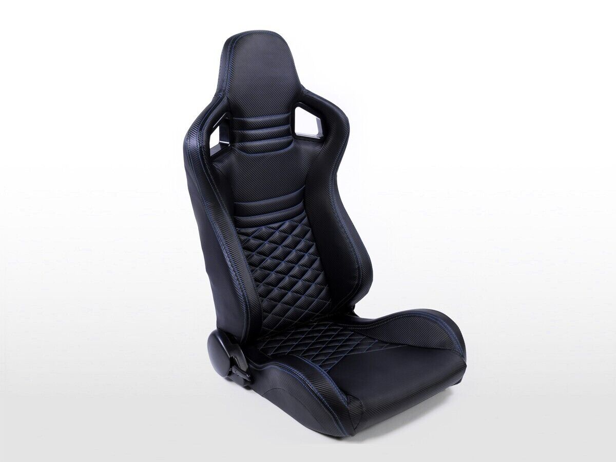 UK FK Universal Car 4x4 Bucket Sports Seats Quilted Carbon Weave Blue Stitch