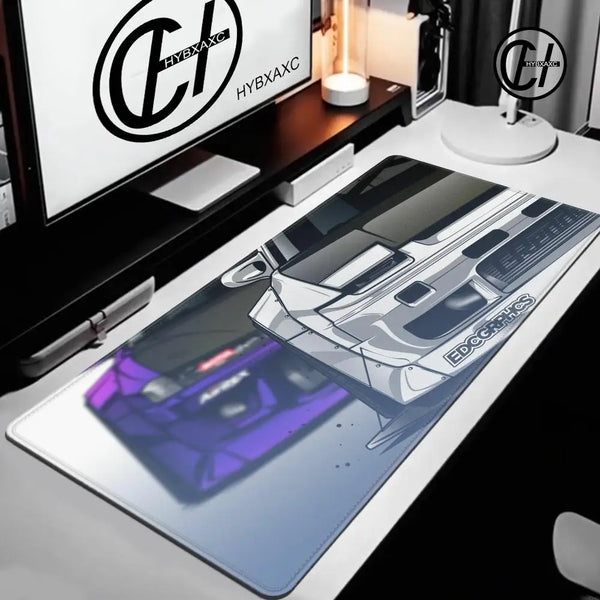 XXL Drift S13 and S15 JDM Car Large Gamer MousePad Anti-Slip Rubber Base Stitched Edge Black Desk Mat for Gaming Office Home