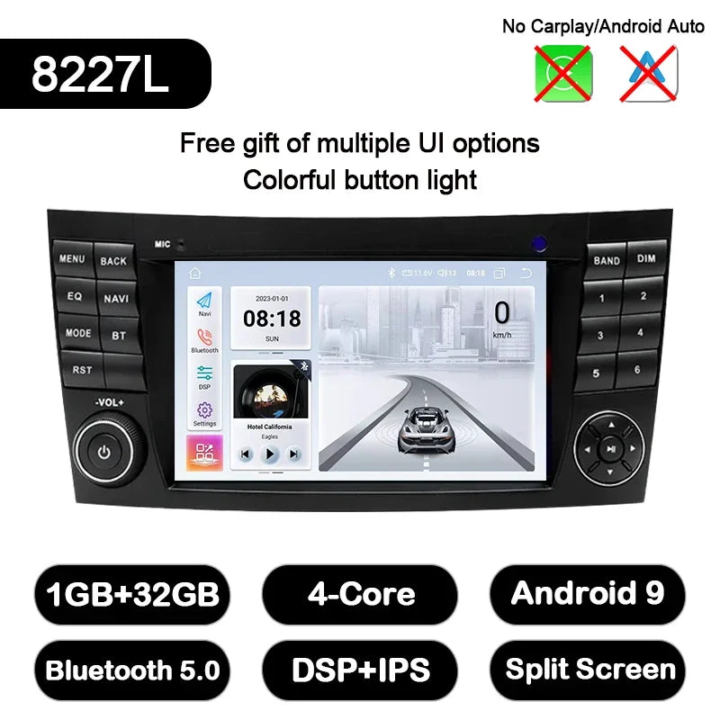 LELV 2din 7" Android 13 Car Radio For Mercedes Benz E-class W211 E200 E220 E300 E350 E240 E270 E280 W219 Carplay Stereo GPS 4G