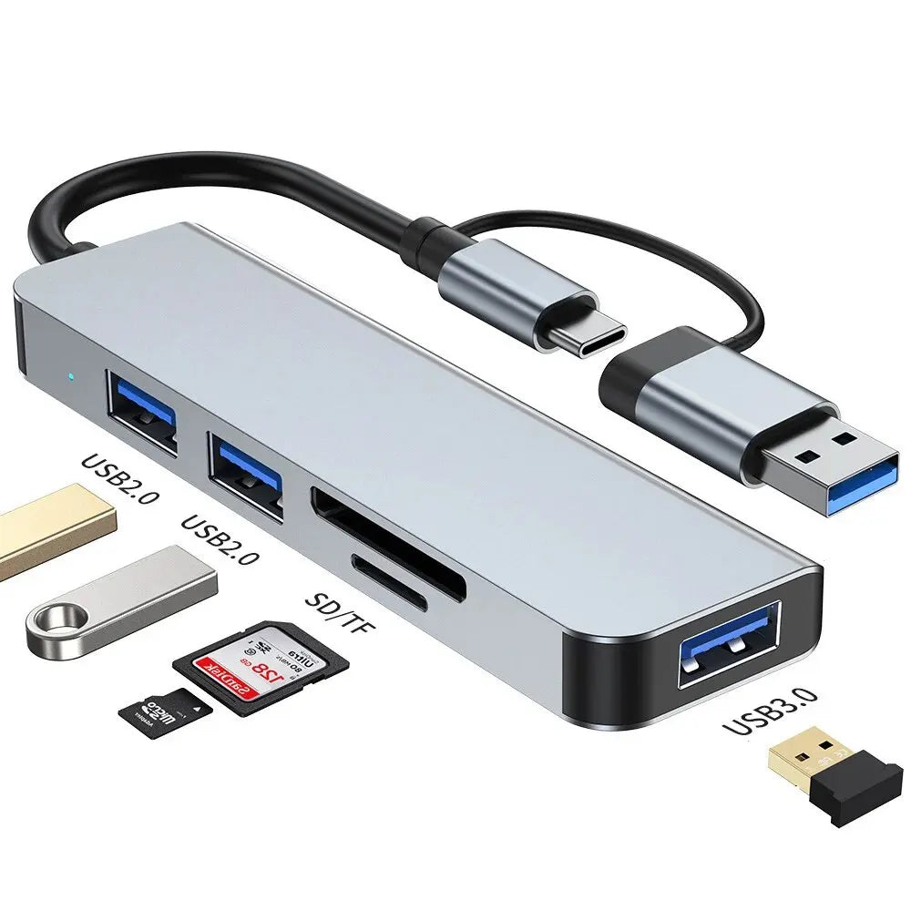 USB C Hub USB Splitter 8 in 2 USB Extender with 4 USB Port 1 USBC Port TF/SD Card Reader Audio Output Compatible with MacBook