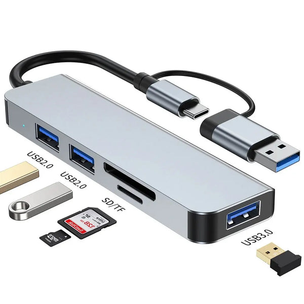 USB C Hub USB Splitter 8 in 2 USB Extender with 4 USB Port 1 USBC Port TF/SD Card Reader Audio Output Compatible with MacBook