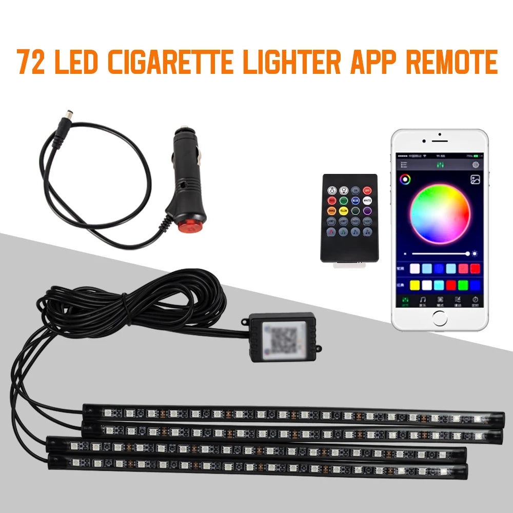 RGB Automotive Atmosphere Decorative Lamp Led Interior Light Strip Car Foot Ambient Lights with USB Cigarette with Remote Voice