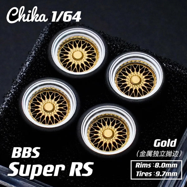 1/64 Chika  Wheels with Rubber Tires Model Car Modified Parts BBS RS  JDM VIP For Hotwheels Tomica MiniGT （Supplied with axle）
