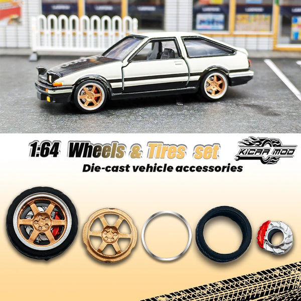 Kicarmod 1/64 Model Car ABS Wheels with Rubber Tire Brake Disc Metal Rims Diameter 10mm Refitting Parts For Model Car Hot Wheels