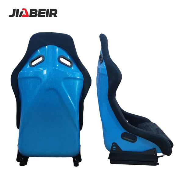 1022 Custom LOGO Black Suede Alcantara Blue Glitter Fiberglass Back Racing Bucket Seats
