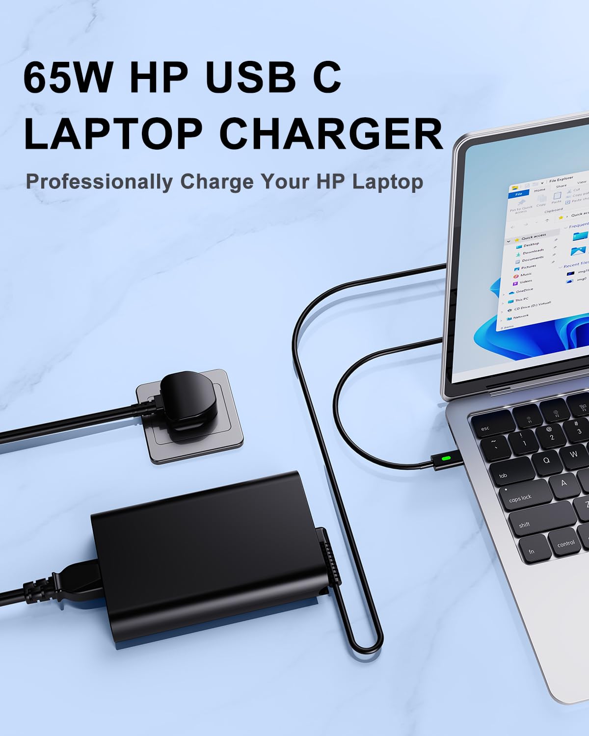 Jeestam 65W USB C Laptop Charger Compatible with HP EliteBook Elite Spectre X360 X2 830 1030 1040, Envy 11 13 14 15, Omnibook, Chromebook, Elite x2,ProBook 430 G6 G7 G8, for Office, School, and Family