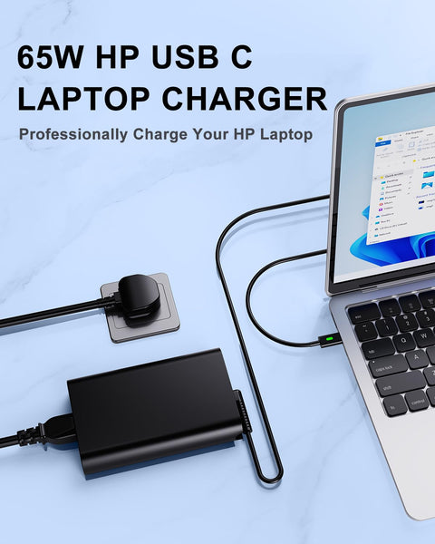 Jeestam 65W USB C Laptop Charger Compatible with HP EliteBook Elite Spectre X360 X2 830 1030 1040, Envy 11 13 14 15, Omnibook, Chromebook, Elite x2,ProBook 430 G6 G7 G8, for Office, School, and Family