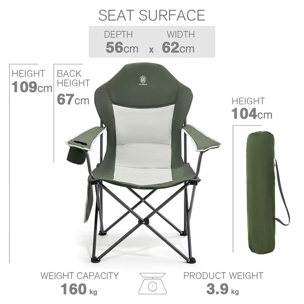 EVER ADVANCED Camping Chairs for Adults Heavy Duty Folding Chair Up to 160kg Oversized with High Back & Cup Holder & Side Pocket Comfy Camp Fold Up Chair