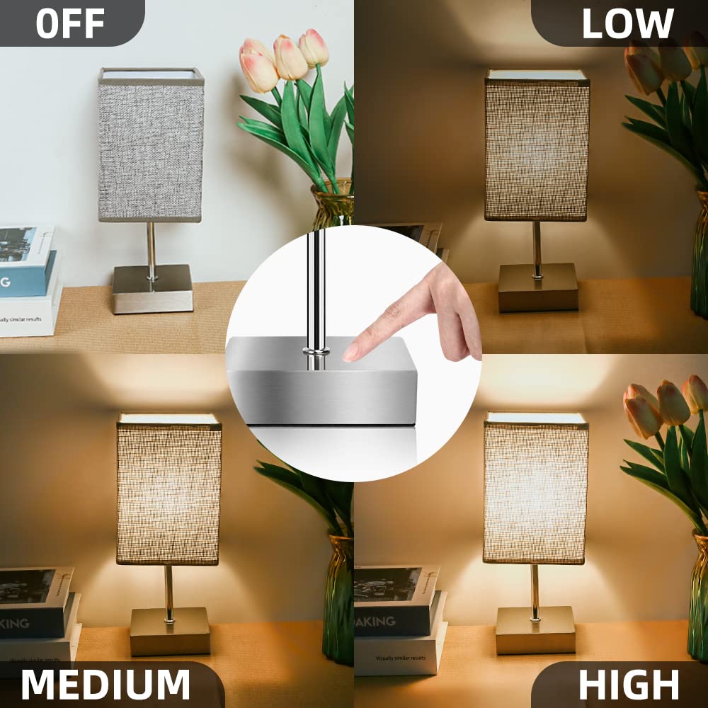 Aomeya Touch Control Table Lamp, 3-Way Dimmable Bedside Lamps Nightstand Lamps with Flaxen Fabric Shade for Bedroom Living Room,LED Bulb Included (Grey-1Pcs) (battery-1Pcs)