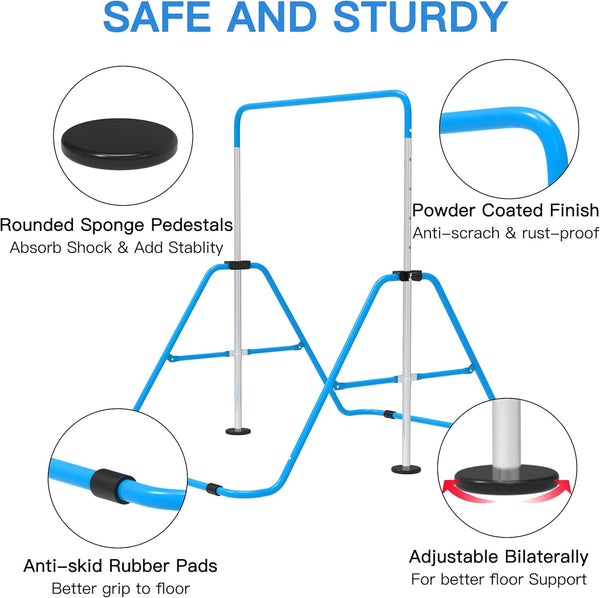 EVERYMILE Gymnastics Bars, Junior Training Kip Bar Gymnastics Equipment for Home,Adjustable Height Folding Horizontal Bar with Gymnastic Rings for Kid