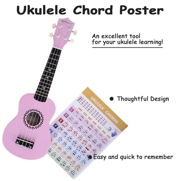 ADM Soprano Ukulele Set for Kids and Beginners, Ukulele Starter Kit with Bag, Clip-On Tuner, Rainbow Strings, Colourful Strap, Plectrum, Fingerboard Sticker, Chord Card (Dark Blue)