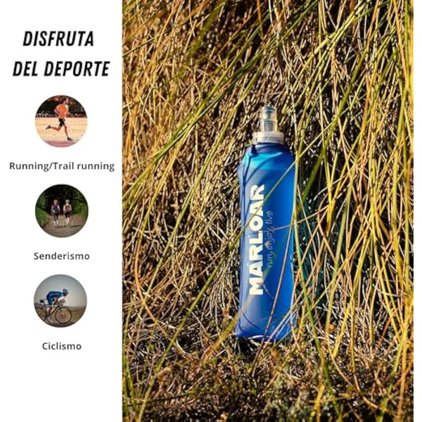 MARLOAR Soft Flask - Running Water Bottle - Running bottle - Collapsible Bottle - Silicone Collapsible Bottle - Pack of 2 Soft Flask 500ml for Running, Hiking, BPA Free (2 Pieces Blue)