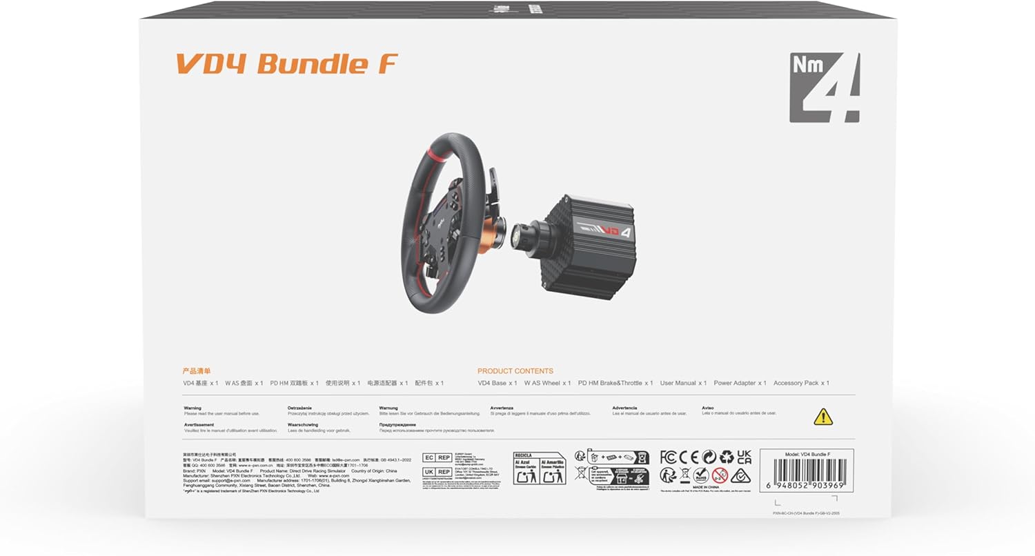 PXN VD4 Bundle F 4NM Torque Sim Racing Direct Drive Racing Wheel Bundle with Force Feedback, Hall Effect Sensor Pedal, PC Steering Wheel with Pedals